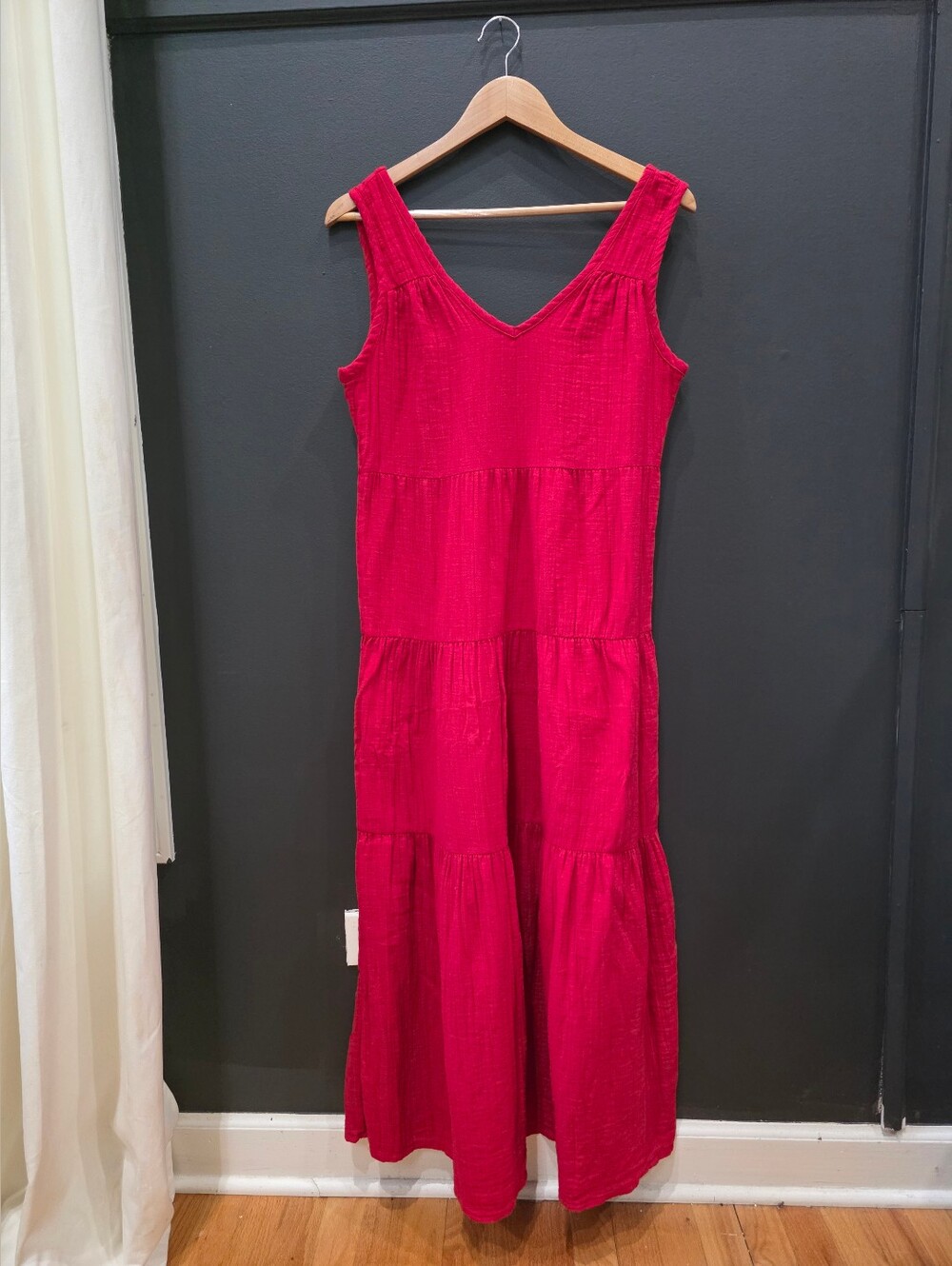 Quince 100% Organic Cotton Gauze Tiered Maxi Dress Red / Wild Cherry Sz S